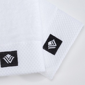 Logotipo azul bordado personalizado de la toalla de baño de la frontera del Dobby del hotel de cinco estrellas del algodón