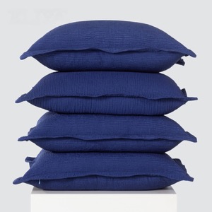 Funda de cojín para sofá cama personalizada, funda de almohada acolchada sólida azul, funda de cojín de terciopelo holandés con cremallera Invisible